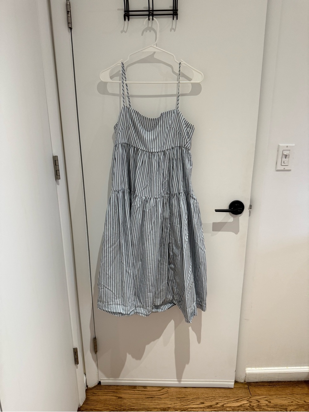 J. Crew Navy and Light Blue Striped Spaghetti Strap Dress